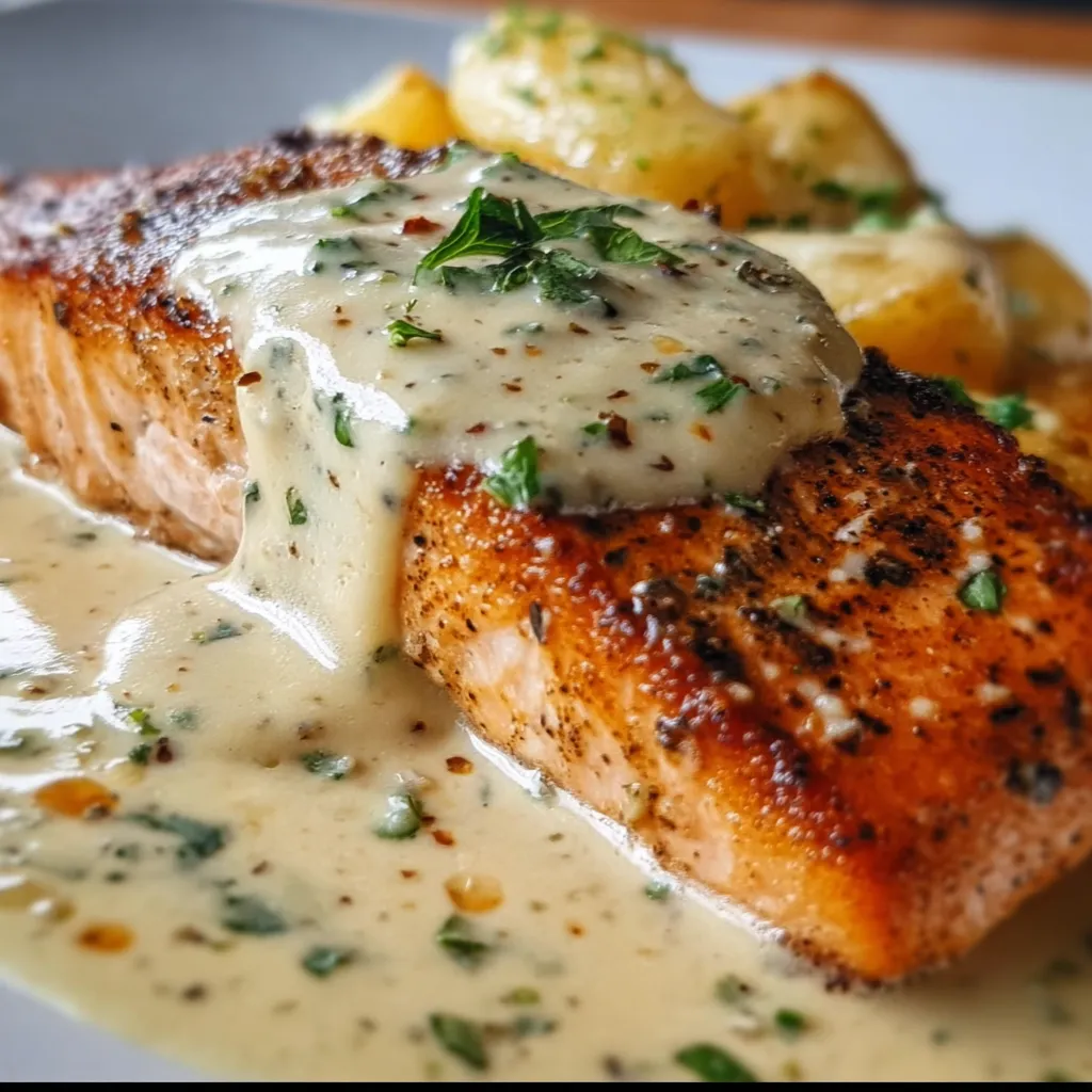 Pan-Seared Creamy Garlic Salmon with Lemon Herb Butter Sauce - secondary view